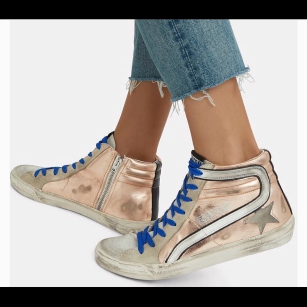Golden Goose Slide Sneakers High Top in Pink Gold